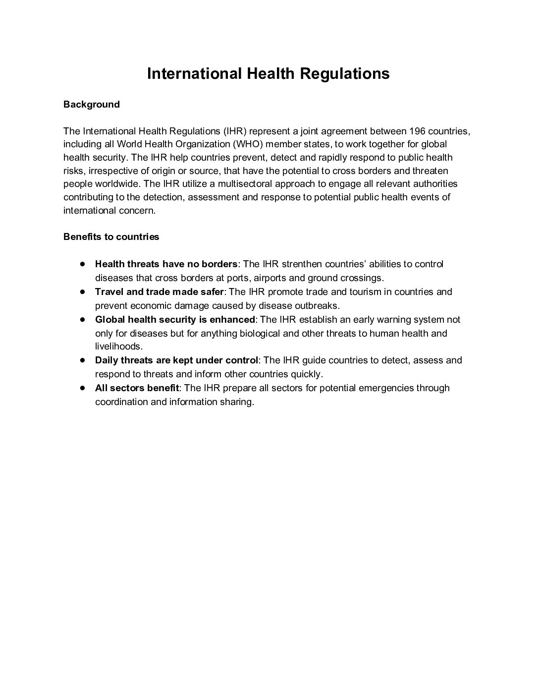 International Health Regulations FAQ’s