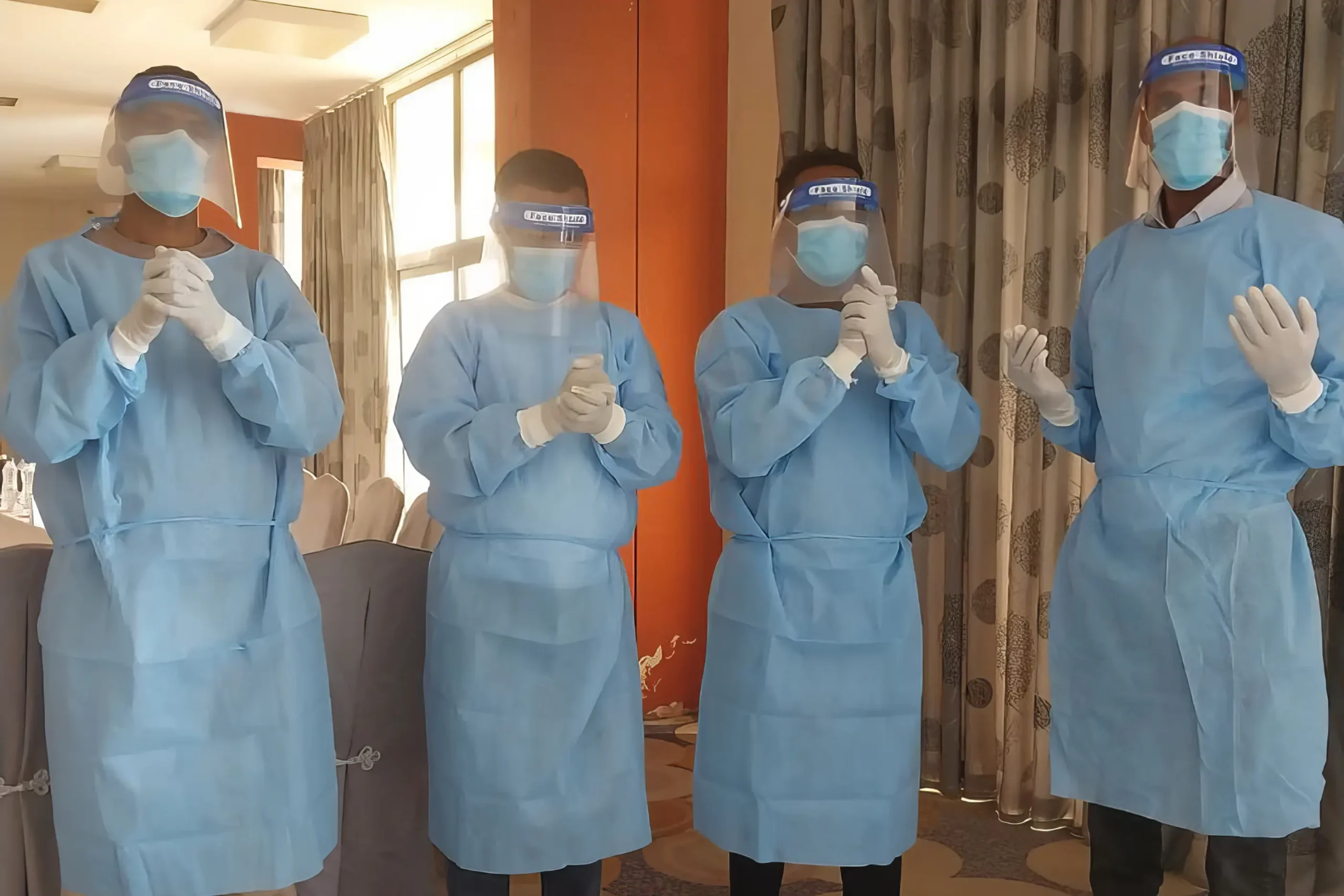 Training for health care workers in Ethiopia on how to correctly don and doff personal protective equipment. Credit: Resolve to Save Lives