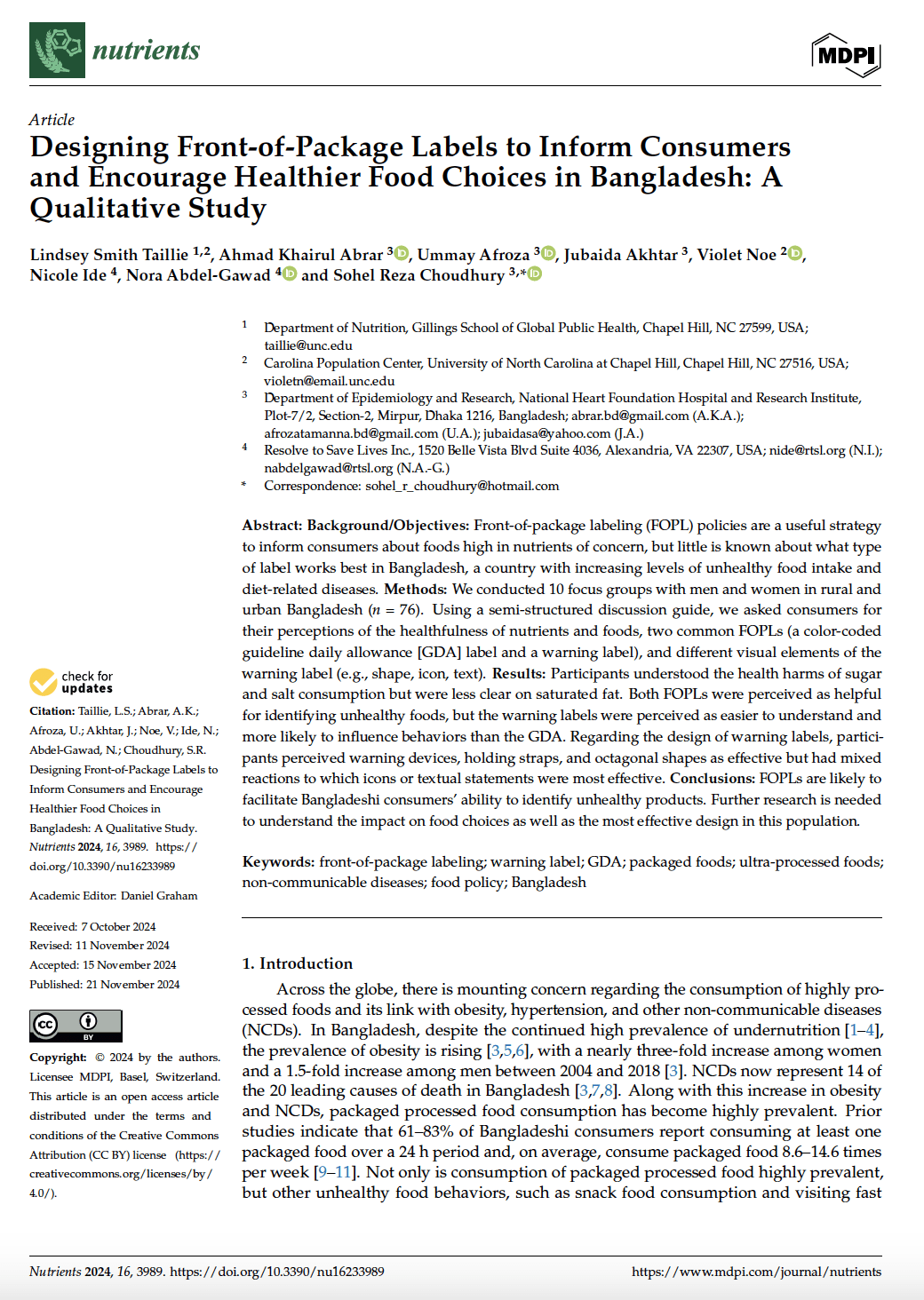 Designing Front-of-Package Labels to Inform Consumers and Encourage Healthier Food Choices in Bangladesh: A Qualitative Study
