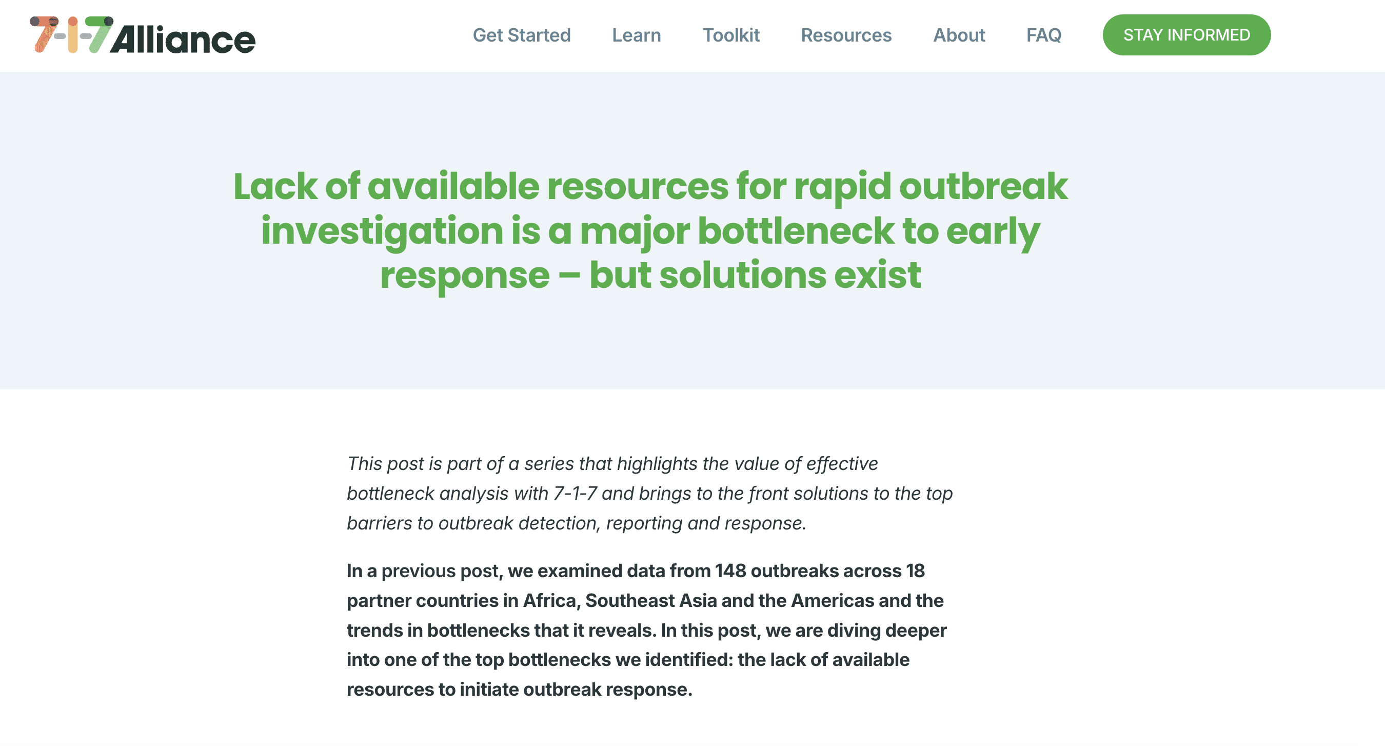 Screenshot of web page: What a 7-1-7 bottleneck analysis across 18 countries taught us – and how you can do your own analysis to inform your country priorities