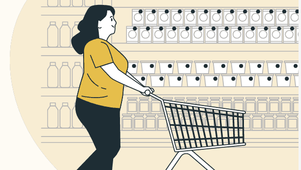 illustration of a woman shopping at the supermarket