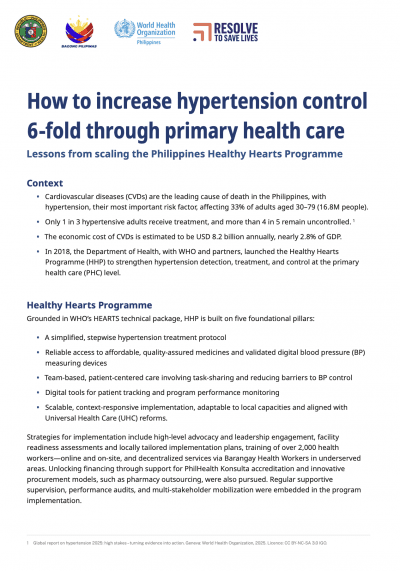 Executive summary for Lessons Learned Philippines Healthy Hearts Programme report
