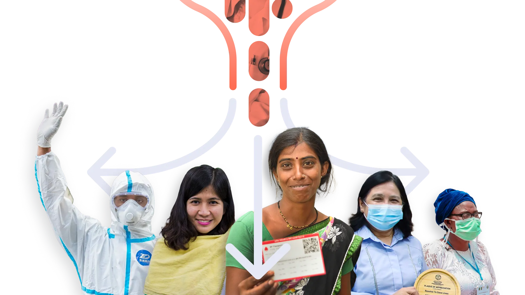 Banner collage featuring health care workers for Resolve to Save Lives annual reports landing page