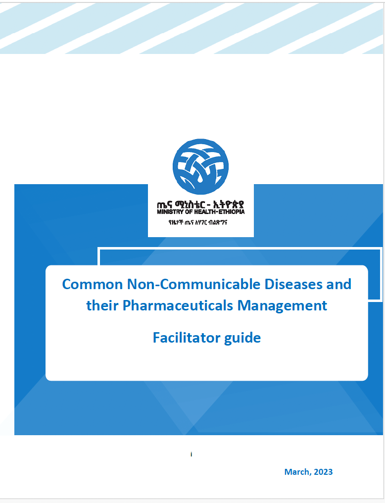 Cover image of a facilitator's guide to training course on NCD management for pharmacy professionals in Ethiopia